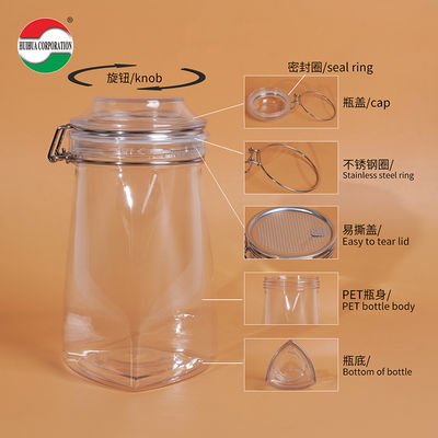 Good Airtight OEM Customized Big Capacity PET Plastic Jar PET Can with Seal Ring Screw Top 1000ml 1200ml 1400ml 1600ml Food Grade