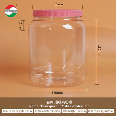 2625ML PET Şişe Şeffaf Plastik Silindir Kavanozlar Gıda İçin Vidalı Kapaklı Kapak Süt Tozu