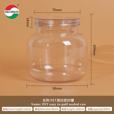 500ML PET Şişe Plastik Şeffaf Silindir Vidalı Kapaklı Mühürlü Kavanoz HYP500-40g