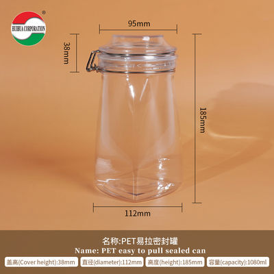 1080ML PET Açık PET Plastik Şişe Silindir Kavanoz Gıda Kapakları İçin Kapalı Kavanozlar Depolama Çözümü