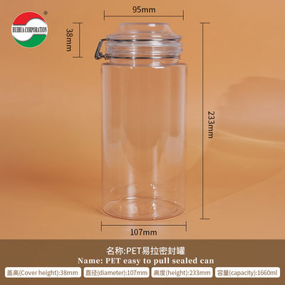 Good Airtight OEM Customized Big Capacity PET Plastic Jar PET Can with Seal Ring Screw Top 1000ml 1200ml 1400ml 1600ml Food Grade