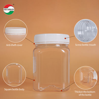 Wholesale 250g 500g 1000g Plastic Square Round Clear Bottle PET Material Food Grade Honey Container with Screw Cap Honey Jars