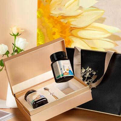 High Quality Luxury Paper Cardboard Honey Jar Bottle Packaging Black Elegant Magnetic Honey Box