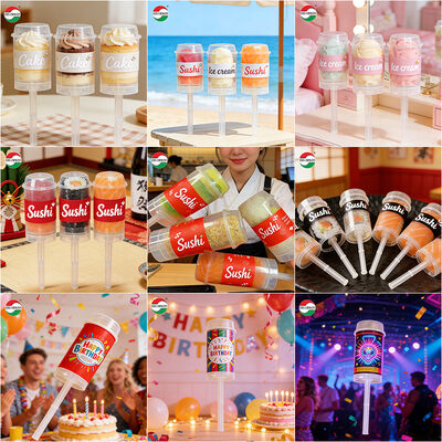 Ekonomik Gıda Derecesi Sushi Push Pop Up Plastik Tüp Özel Yeni Tasarım PP Plastik Şişe Paketleme Kek Jelly için