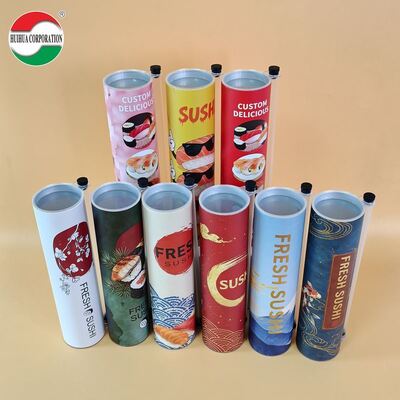 Özel Çevre Dostu Gıda Sınıfı El İşi Kağıt Sushi Push Pop Rulo Ambalaj Silindiri Paket Sushi Rulo Tüpleri Sıcak Damgalı Logo