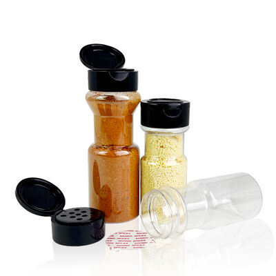 Şeker kapağı ile baharat şişesi Flapper Kapaklı Biber Tuz Kavanozu / PET Plastik baharat konteyneri